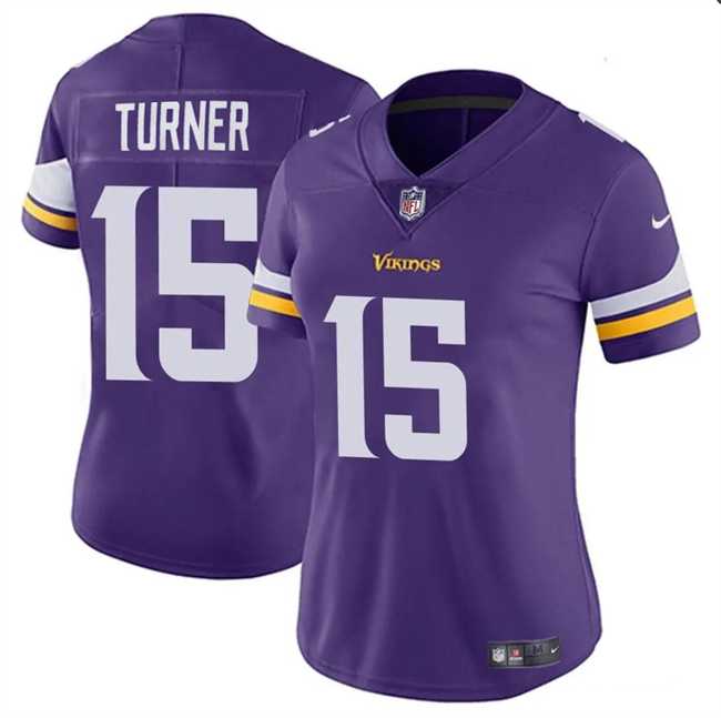 Womens Minnesota Vikings #15 Dallas Turner Purple 2024 Draft Vapor Stitched Jersey Dzhi->women nfl jersey->Women Jersey